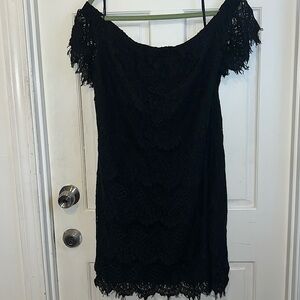 Black lace off or on shoulder midi dress